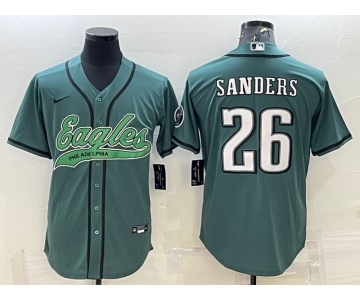 Men's Philadelphia Eagles #26 Miles Sanders Green With Patch Cool Base Stitched Baseball Jersey