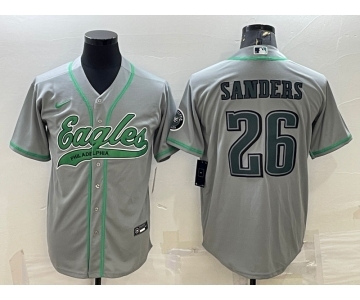 Men's Philadelphia Eagles #26 Miles Sanders Grey With Patch Cool Base Stitched Baseball Jersey