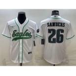 Men's Philadelphia Eagles #26 Miles Sanders White With Patch Cool Base Stitched Baseball Jersey