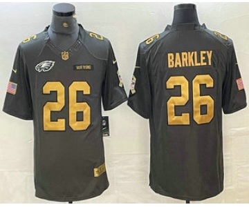 Men's Philadelphia Eagles #26 Saquon Barkley Anthracite Gold 2016 Salute To Service Stitched Nike Limited Jersey