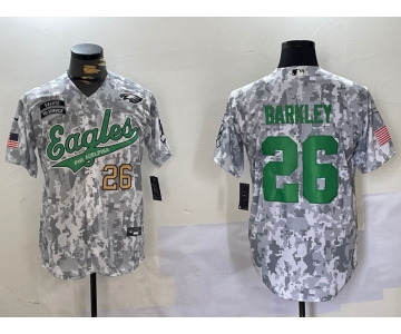 Men's Philadelphia Eagles #26 Saquon Barkley Arctic Camo 2024 Salute to Service Stitched Baseball Jerseys