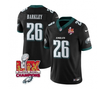 Men's Philadelphia Eagles #26 Saquon Barkley Black 2025 Eagles Logo Super Bowl LIX Patch New F.U.S.E. Vapor Untouchable Limited Football Stitched Jersey