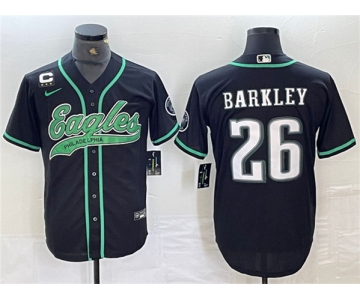 Men's Philadelphia Eagles #26 Saquon Barkley Black With 3-star C Patch Cool Base Baseball Stitched Jersey