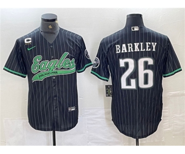 Men's Philadelphia Eagles #26 Saquon Barkley Black With 3-star C Patch Cool Base Baseball Stitched Jerseys