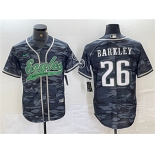 Men's Philadelphia Eagles #26 Saquon Barkley Gray Camo Cool Base Baseball Stitched Jersey