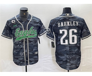 Men's Philadelphia Eagles #26 Saquon Barkley Gray Camo With 3-star C Patch Cool Base Baseball Stitched Jersey