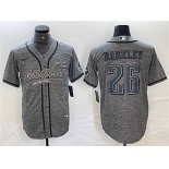 Men's Philadelphia Eagles #26 Saquon Barkley Gray Cool Base Baseball Stitched Jersey