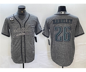 Men's Philadelphia Eagles #26 Saquon Barkley Gray With 3-star C Patch Cool Base Baseball Stitched Jersey