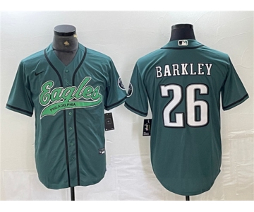 Men's Philadelphia Eagles #26 Saquon Barkley Green Cool Base Baseball Stitched Jersey