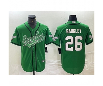 Men's Philadelphia Eagles #26 Saquon Barkley Green Cool Base Stitched Baseball Jersey