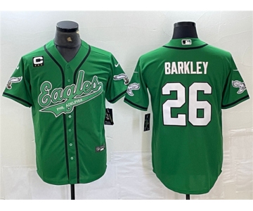 Men's Philadelphia Eagles #26 Saquon Barkley Green With 3-star C Patch Cool Base Baseball Stitched Jersey