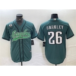 Men's Philadelphia Eagles #26 Saquon Barkley Green With 3-star C Patch Cool Base Baseball Stitched Jerseys