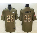 Men's Philadelphia Eagles #26 Saquon Barkley Olive With Camo 2017 Salute To Service Stitched NFL Nike Limited Jersey