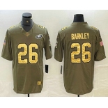 Men's Philadelphia Eagles #26 Saquon Barkley Olive with Gold 2017 Salute To Service Stitched NFL Nike Limited Jersey