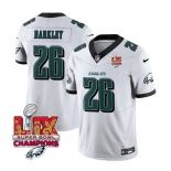 Men's Philadelphia Eagles #26 Saquon Barkley White 2025 Eagles Logo Super Bowl LIX Patch New F.U.S.E. Vapor Untouchable Limited Football Stitched Jersey