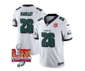 Men's Philadelphia Eagles #26 Saquon Barkley White 2025 Eagles Logo Super Bowl LIX Patch New F.U.S.E. Vapor Untouchable Limited Football Stitched Jersey