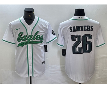 Men's Philadelphia Eagles #26 Saquon Barkley White Cool Base Baseball Stitched Jersey