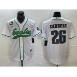 Men's Philadelphia Eagles #26 Saquon Barkley White With 3-star C Patch Cool Base Baseball Stitched Jersey