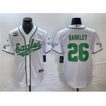 Men's Philadelphia Eagles #26 Saquon Barkley White With 3-star C Patch Cool Base Baseball Stitched Jerseys