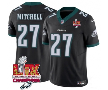 Men's Philadelphia Eagles #27 Quinyon Mitchell Black 2025 Eagles Logo Super Bowl LIX Patch New F.U.S.E. Vapor Untouchable Limited Football Stitched Jersey