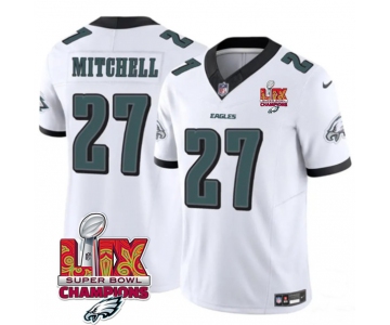 Men's Philadelphia Eagles #27 Quinyon Mitchell White 2025 Eagles Logo Super Bowl LIX Patch New F.U.S.E. Vapor Limited Football Stitched Jersey