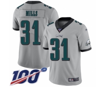 Men's Philadelphia Eagles #31 Jalen Mills Limited Silver Inverted Legend 100th Season Football Jersey