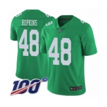 Men's Philadelphia Eagles #48 Wes Hopkins Limited Green Rush Vapor Untouchable 100th Season Football Jersey