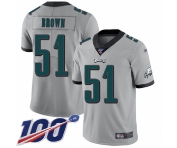 Men's Philadelphia Eagles #51 Zach Brown Limited Silver Inverted Legend 100th Season Football Jersey