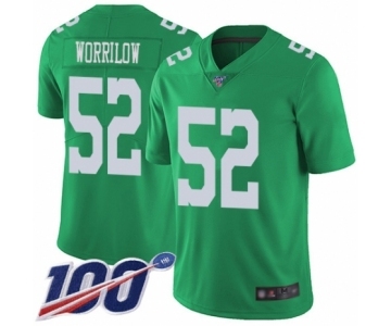 Men's Philadelphia Eagles #52 Paul Worrilow Limited Green Rush Vapor Untouchable 100th Season Football Jersey