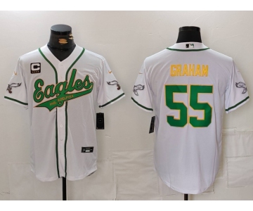 Men's Philadelphia Eagles #55 Brandon Graham White Gold With C Patch Cool Base Stitched Baseball Jersey