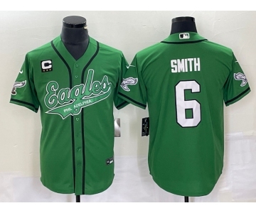 Men's Philadelphia Eagles #6 DeVonta Smith Green C Patch Cool Base Stitched Baseball Jersey