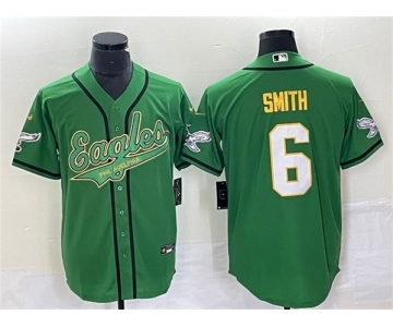 Men's Philadelphia Eagles #6 DeVonta Smith Green Gold Cool Base Baseball Stitched Jersey