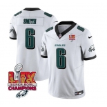 Men's Philadelphia Eagles #6 DeVonta Smith White 2025 Eagles Logo Super Bowl LIX Patch New F.U.S.E. Vapor Untouchable Limited Football Stitched Jersey