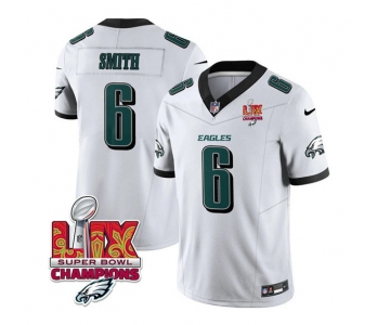 Men's Philadelphia Eagles #6 DeVonta Smith White 2025 Eagles Logo Super Bowl LIX Patch New F.U.S.E. Vapor Untouchable Limited Football Stitched Jersey