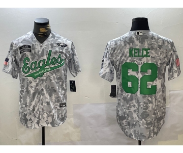 Men's Philadelphia Eagles #62 Jason Kelce Arctic Camo 2024 Salute to Service Stitched Baseball Jersey