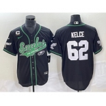 Men's Philadelphia Eagles #62 Jason Kelce Black C Patch Cool Base Stitched Baseball Jersey