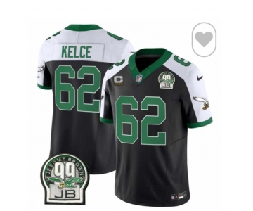 Men's Philadelphia Eagles  #62 Jason Kelce Black White F.U.S.E. Vapor Untouchable Limited 2024 Stitched Football Jersey