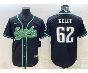 Men's Philadelphia Eagles #62 Jason Kelce Black With Patch Cool Base Stitched Baseball Jersey