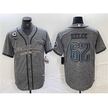 Men's Philadelphia Eagles #62 Jason Kelce Gray With 3-star C Patch Cool Base Baseball Stitched Jersey