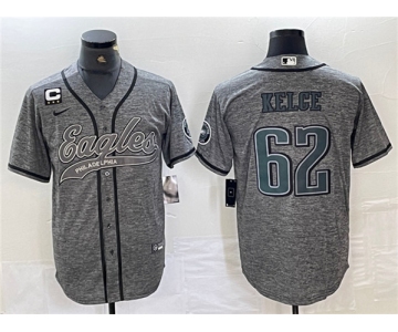 Men's Philadelphia Eagles #62 Jason Kelce Gray With 3-star C Patch Cool Base Baseball Stitched Jersey