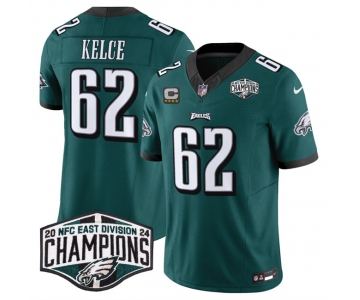 Men's Philadelphia Eagles #62 Jason Kelce Green 2024 NFC East Champions With 4-Star C Patch F.U.S.E. Vapor Untouchable Limited Stitched Football Jersey