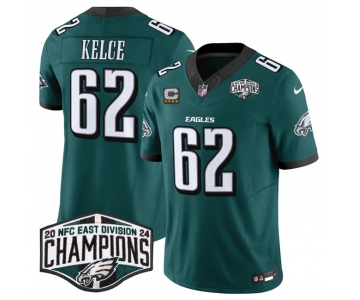 Men's Philadelphia Eagles #62 Jason Kelce Green 2024 New NFC East Champions With 4-Star C Patch F.U.S.E. Vapor Untouchable Limited Stitched Football Jersey