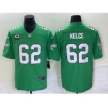 Men's Philadelphia Eagles #62 Jason Kelce Green C Patch 2023 Vapor Limited Throwback Jersey