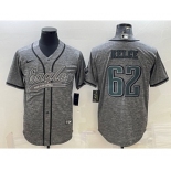 Men's Philadelphia Eagles #62 Jason Kelce Grey Gridiron Patch Cool Base Stitched Baseball Jersey