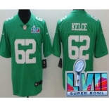 Men's Philadelphia Eagles #62 Jason Kelce Limited Green Rush Super Bowl LVII Vapor Jersey