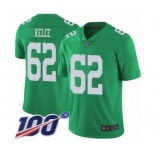 Men's Philadelphia Eagles #62 Jason Kelce Limited Green Rush Vapor Untouchable 100th Season Football Jersey