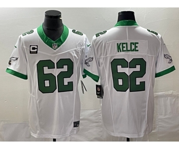 Men's Philadelphia Eagles #62 Jason Kelce White 2023 F.U.S.E. Vapor Untouchable With C Patch Stitched Football Jersey