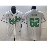 Men's Philadelphia Eagles #62 Jason Kelce White With C Patch Cool Base Stitched Baseball Jersey