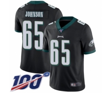 Men's Philadelphia Eagles #65 Lane Johnson Black Alternate Vapor Untouchable Limited Player 100th Season Football Jersey