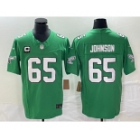 Men's Philadelphia Eagles #65 Lane Johnson Green C Patch 2023 FUSE Vapor Limited Throwback Stitched Jersey